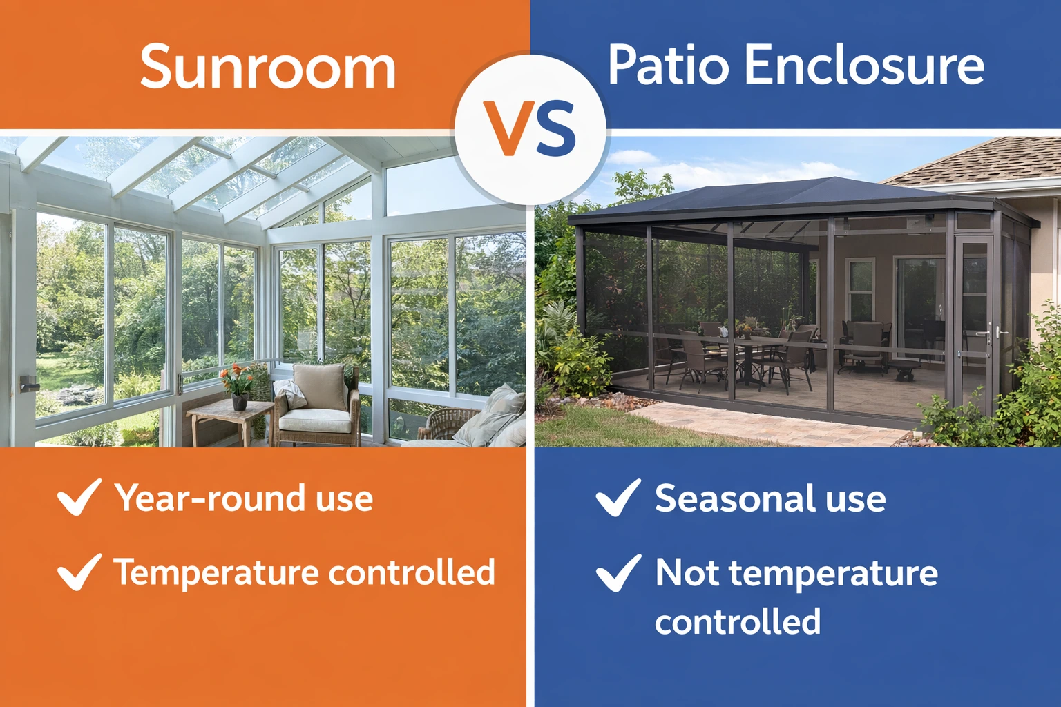 Sunroom vs patio enclosure comparison for Texas homes